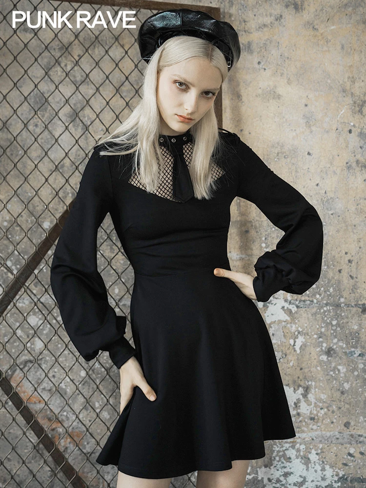 Женское платье в стиле панк темно-синяя короткая юбка с длинным рукавом 2019 |
