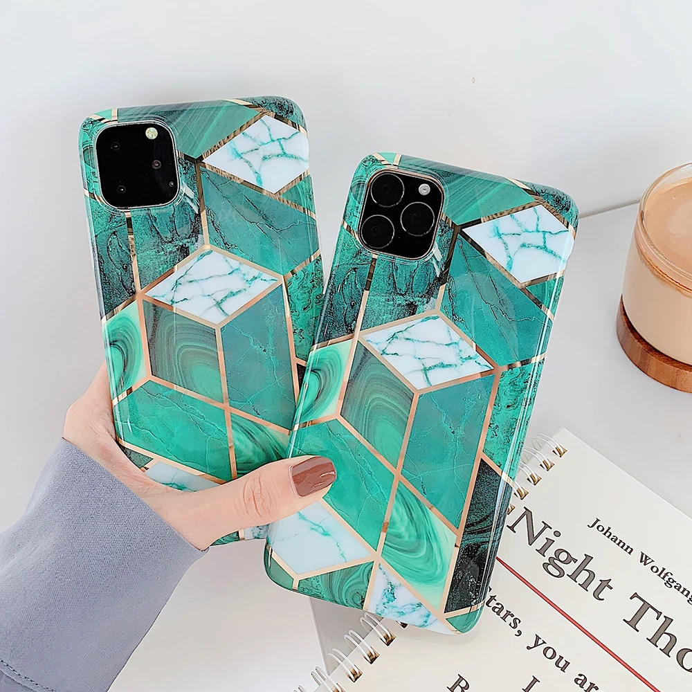 Чехлы для телефонов с геометрическим мрамором для iPhone 6, 6s, 7, 8 Plus, X, XR, XS, 11 Pro, мягкая Гальваническая задняя крышка, чехол