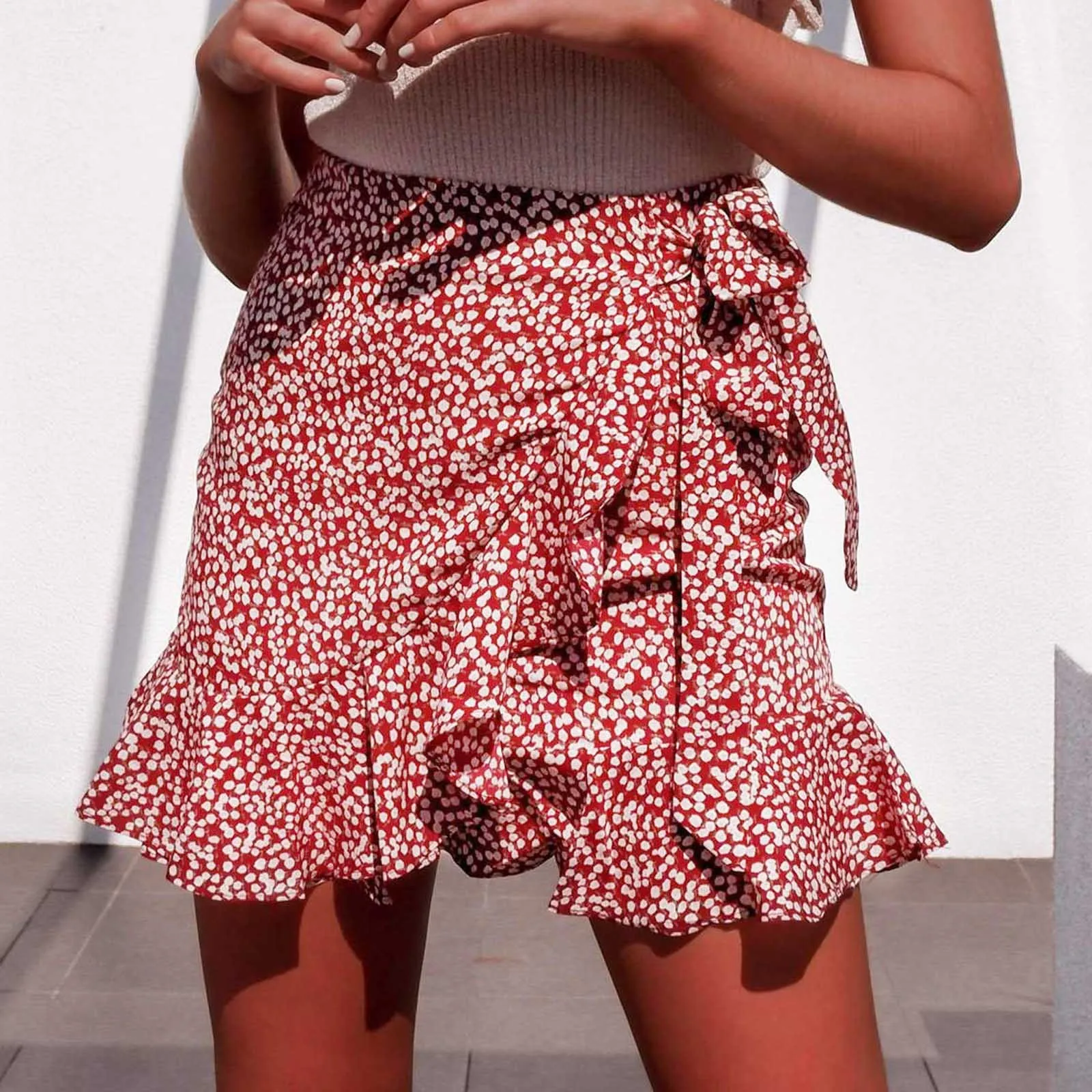

Fashion Pink Skirts Womens Solid Ruffles Bandage Lace Up Short Skirt A-Line Pleated Mini Shirt For Girls юбка с высокой талией