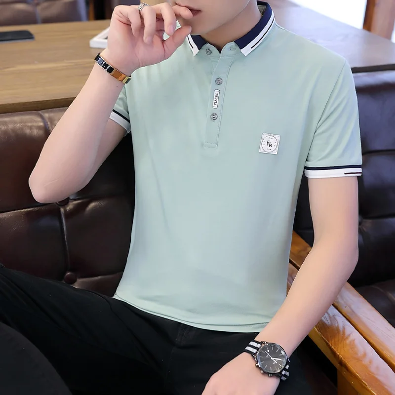 Рубашка-поло мужская однотонная деловая Повседневная дышащая рубашка с