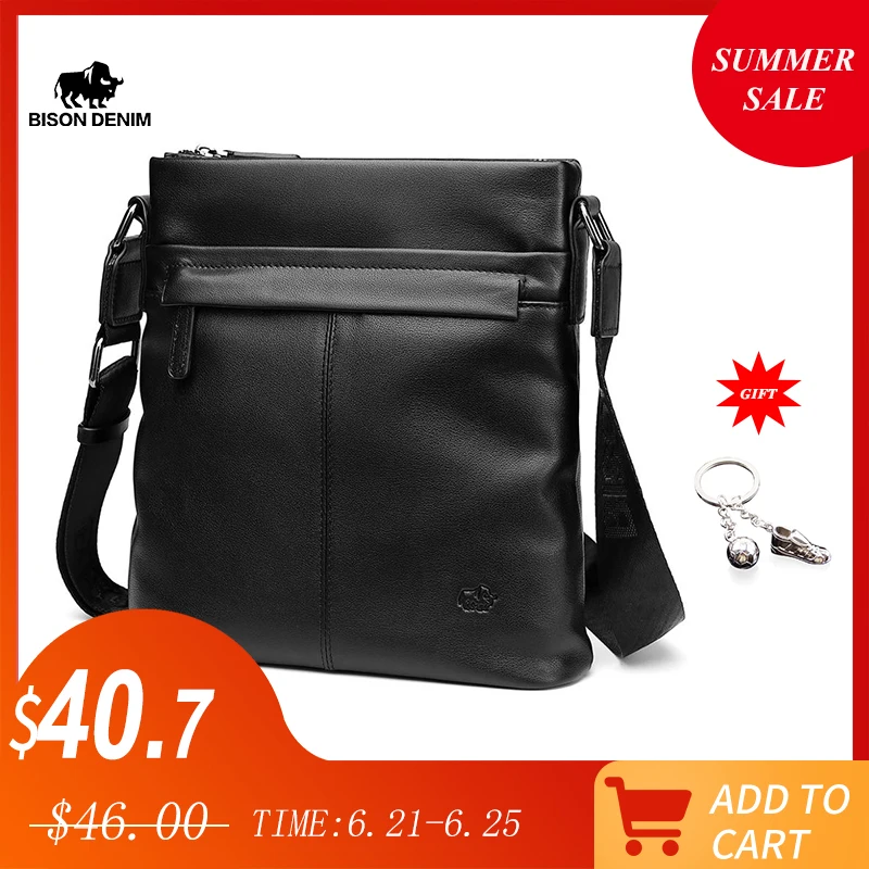BISON DENIM брендовая мужская сумка через плечо из натуральной кожи 10 5 &quotIpad черная