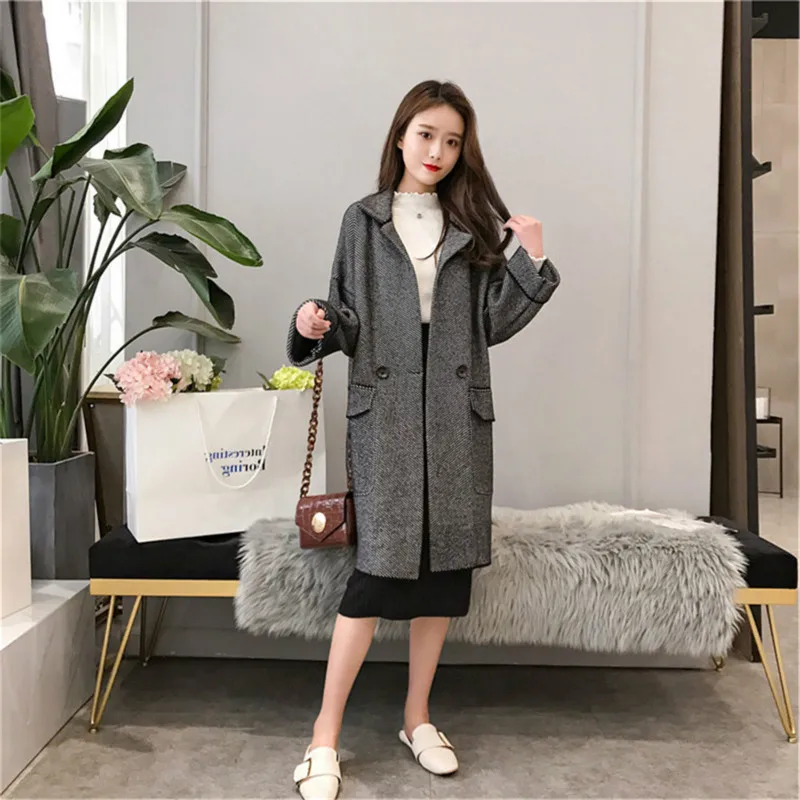 Демисезонный Шерстяное пальто женщин 2020 двубортная шерстяная куртка Корейская