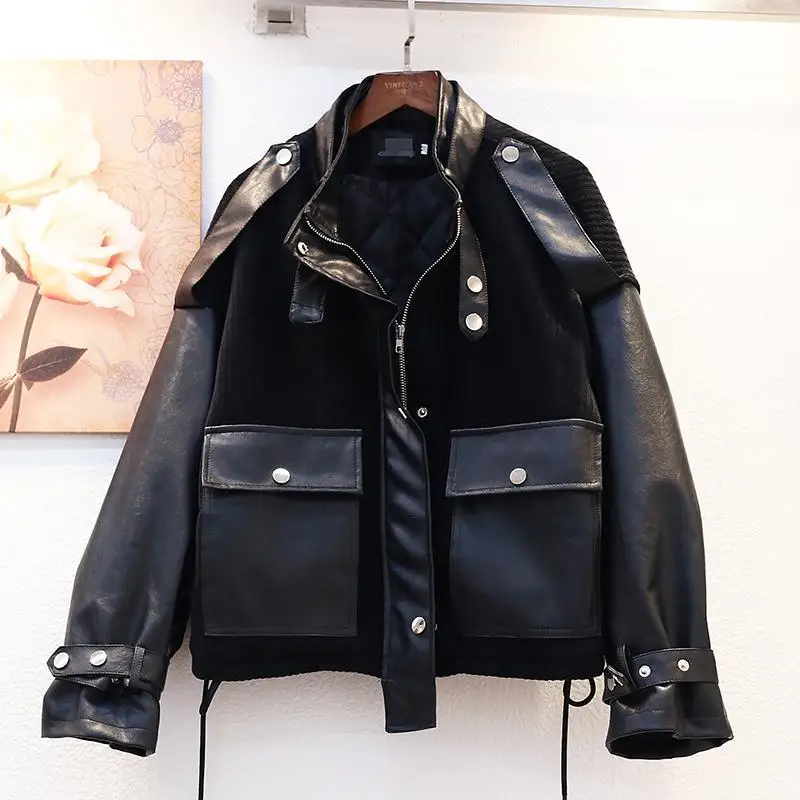 

Вельветовая прошитая кожаная куртка женская новинка осень-зима 2020 Корейская свободная короткая красивая мотоциклетная кожаная куртка