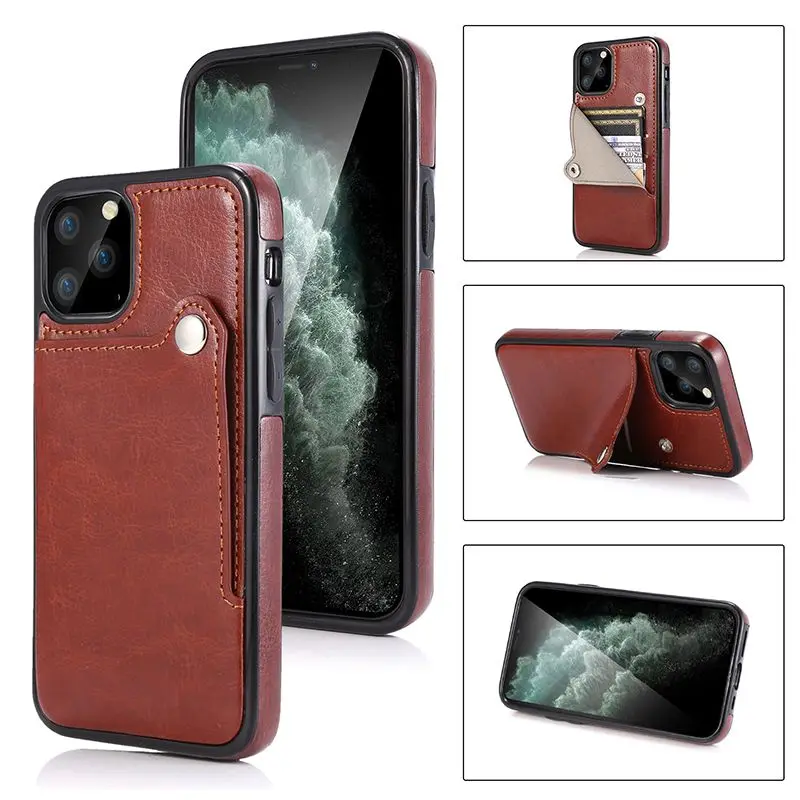 

For Iphone Xr X Xs Max 7 8 Plus Luxury Originality Card Slot Bracket Cover For Iphone 11 12 Pro Max 12 Mini Leather Case
