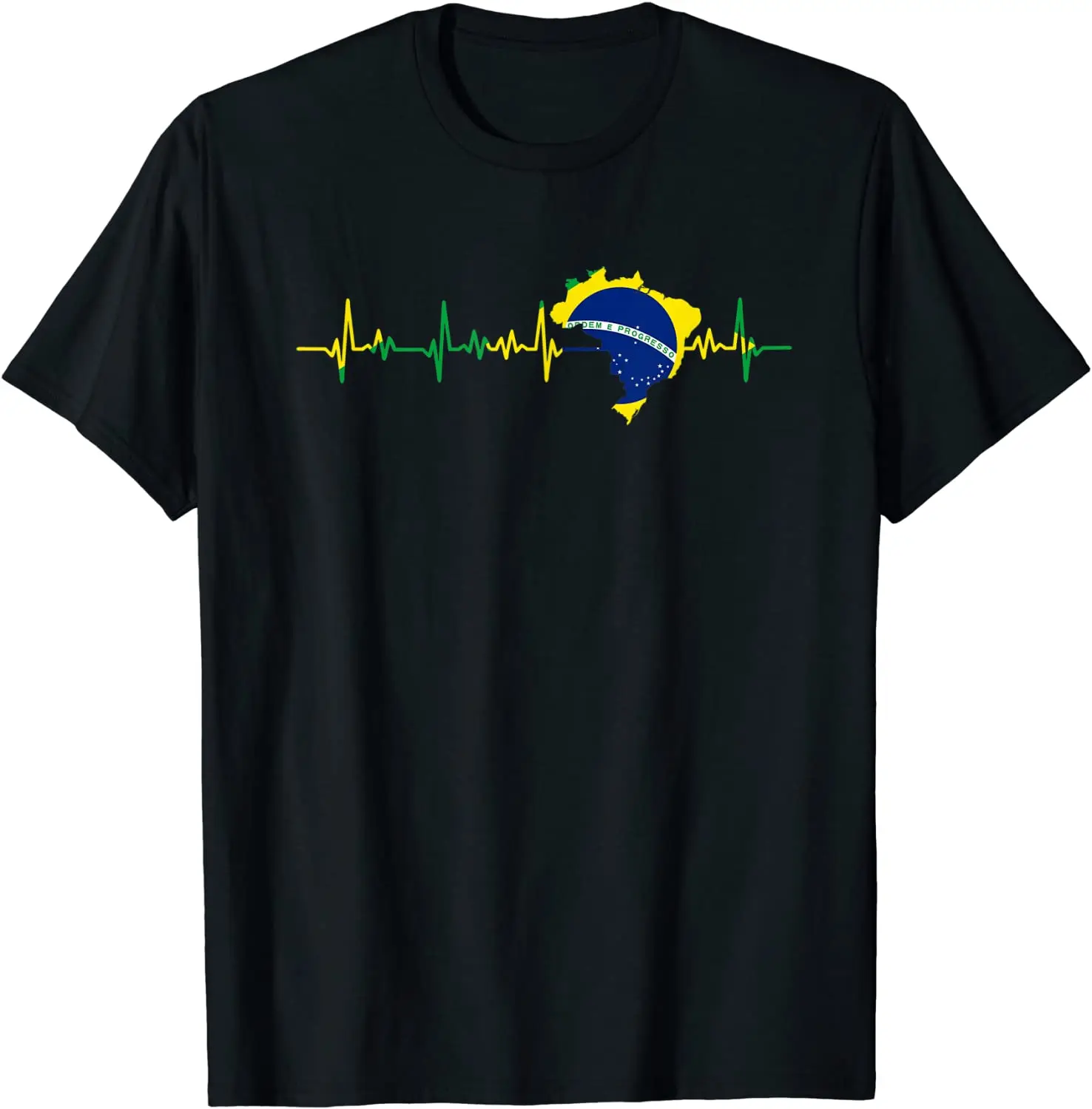 

Brazil Flag Heartbeat Brasil Men T-Shirt Short Casual 100% Cotton Shirts Size S-3XL
