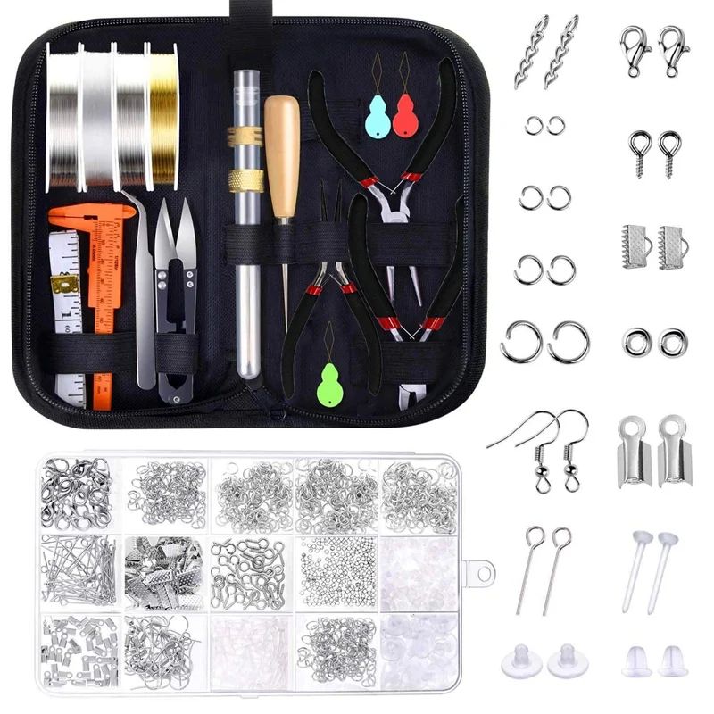 Набор инструментов для изготовления ювелирных изделий, принадлежности для изготовления ювелирных изделий, комплект для обертывания проволокой с иглами для бисероплетения, плоскогубцы для ювелирных изделий, эластичная нить и ухо
