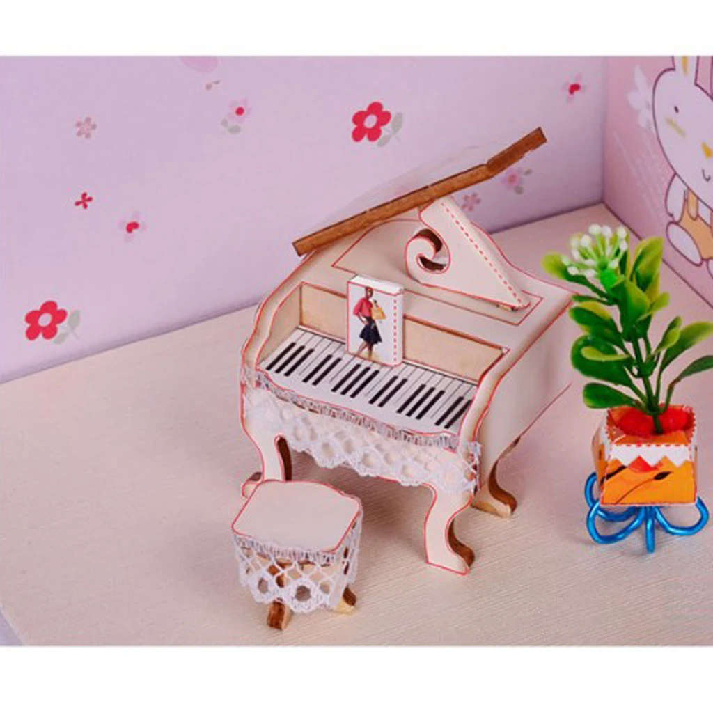 Модель музыкальных инструментов для кукольного домика пианино с набором стульев