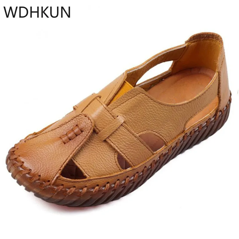 Сандалии женские из натуральной кожи босоножки ручной работы плоская подошва