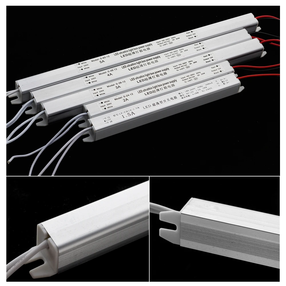 

Ultrathin LED Driver 12V 1.5A 2A 3A 5A Power Supply 18W 24W 36W 48W 60W Lighting Transformer for LED Strip Light Box