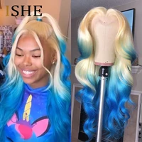 colored 613 blue full lace human hair wig with baby hair glueless 13x6 transparent swiss lace front wigs body wave human hair