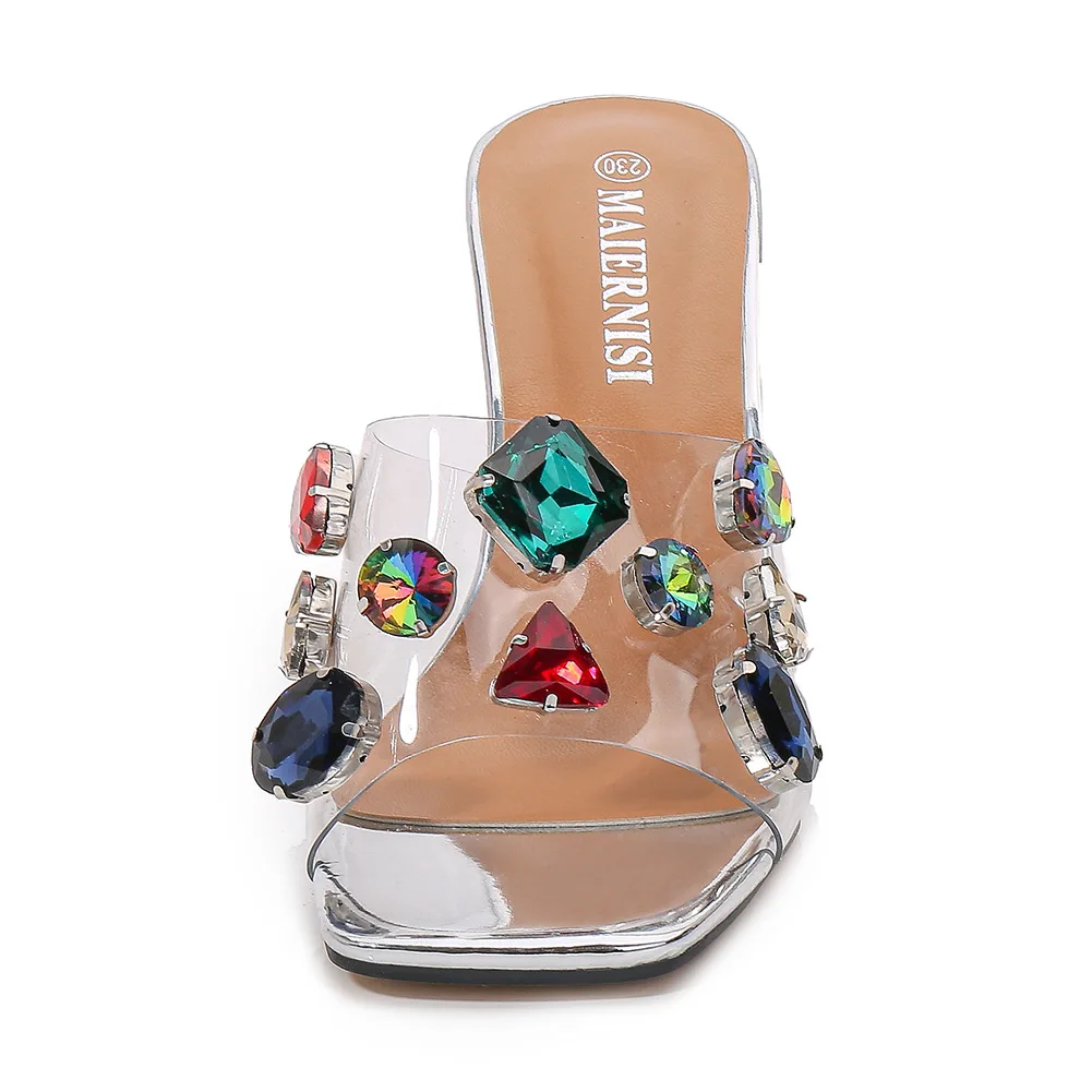 

2021 Summer Fashion Crystal Women's Sandals Outdoor Casual Clear Female Slippers Europe America Trend New Ladies High Heels 9cm