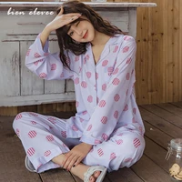 women pajamas sleepwear sets spring summer homewear suits flower printing long sleeves femme pijamas floral 100 viscose vintage