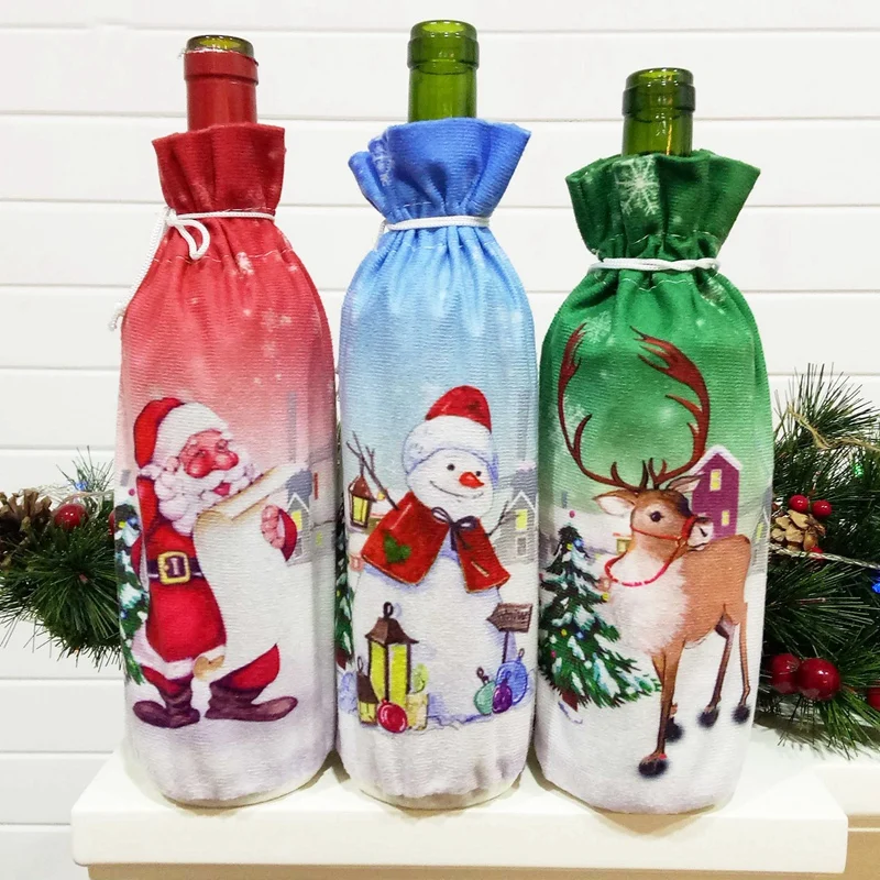 

3 Pcs Christmas Ornament Storage Bag Wine Bottle Bag Gift Bag Santa Claus Champagne Decoration