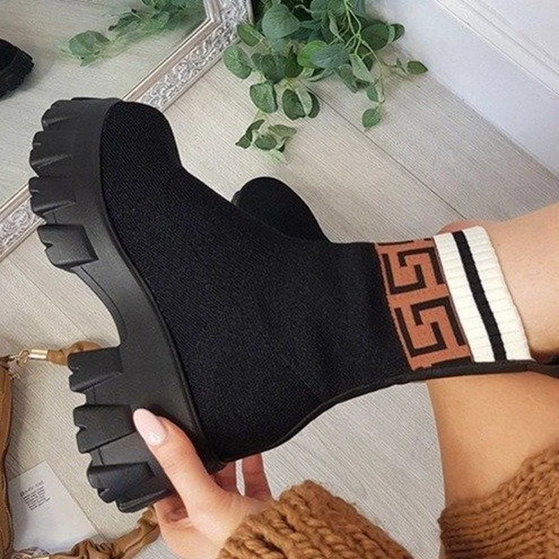 

Women's Socks Boots Autumn and Winter Thick-soled Casual Stretch Fabric Knitted Short Boots Comfortable Casual Boots Socks Boots