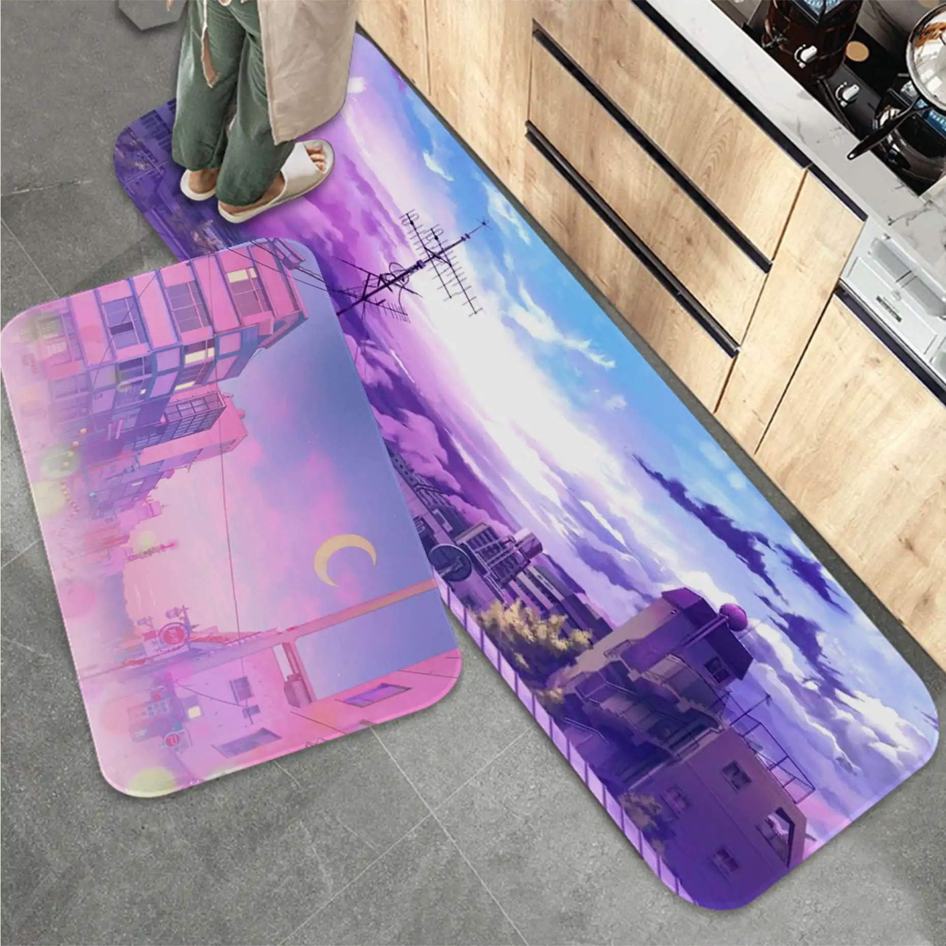 

Moon Landscape Aesthetics Art Printed Flannel Floor Mat Bathroom Decor Carpet Non-Slip For Living Room Kitchen Welcome Doormat