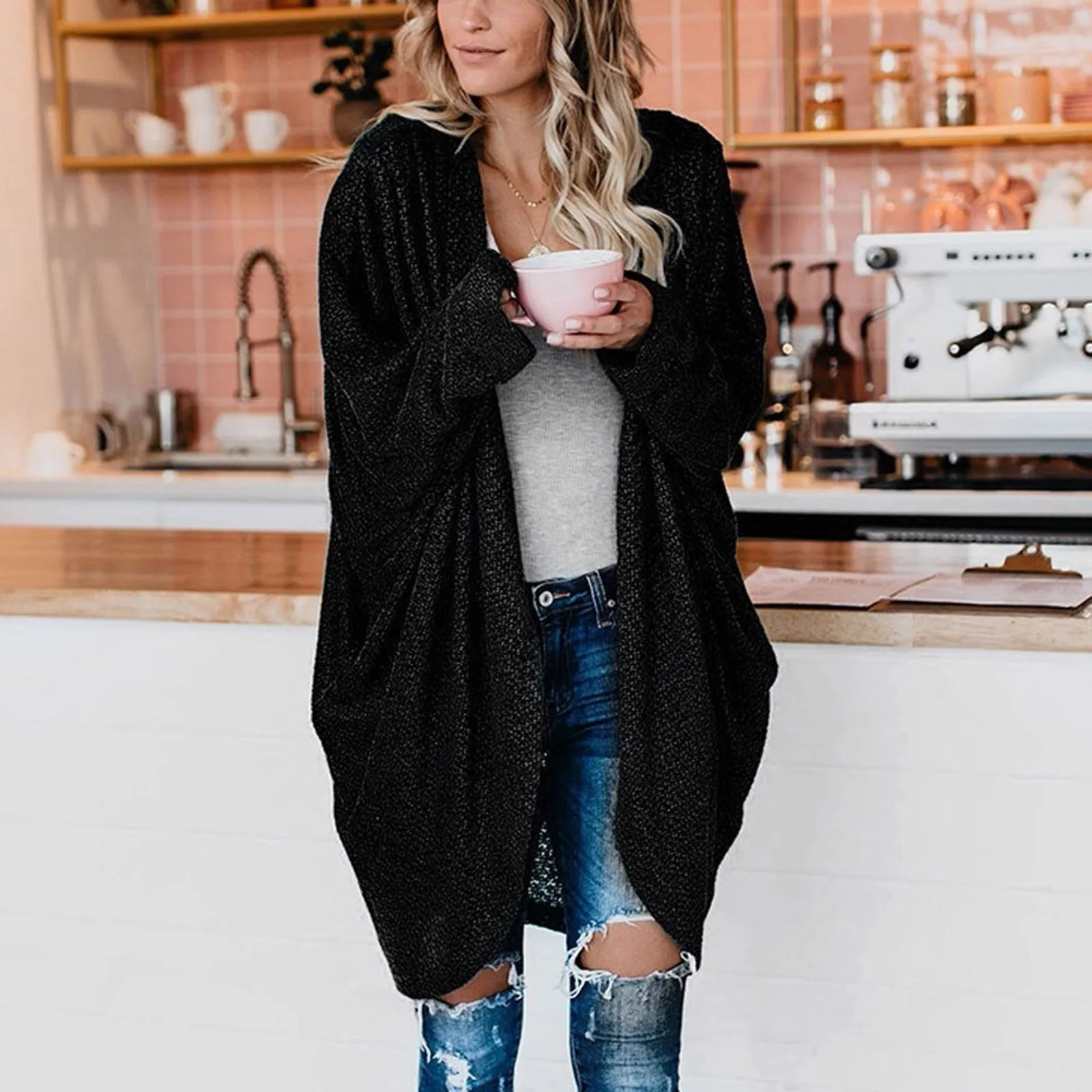 

Women's Oversize Sweater Sexy Knitted Cardigan Female 2021 Open Front Cardigans For Women Loose Long Sleeve Knit Woman Winter