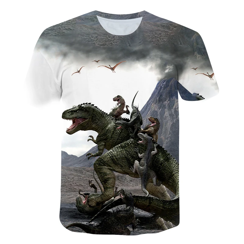 

Футболка в стиле Харадзюку для мальчиков и девочек, модная городская футболка с 3D рисунком динозавра, крутой дышащий Топ, лето 2021