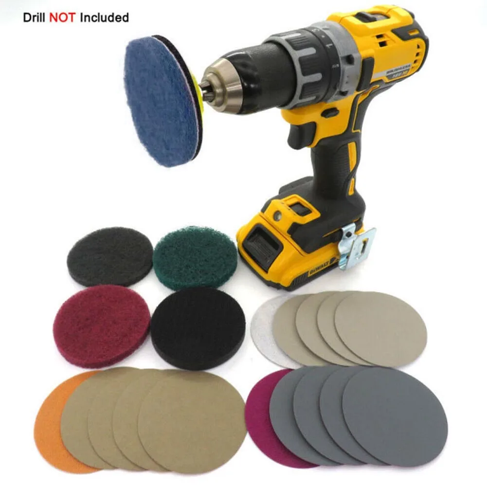 

21pcs 3\" Car Headlights Repair Set Sandpaper Car Buffing Polishing Pad Drill Kit For: Waxing Polishing