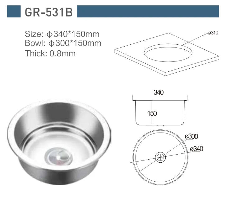 Ф340*150 мм круглая раковина из нержавеющей стали|sink|sink kitchensink basin |