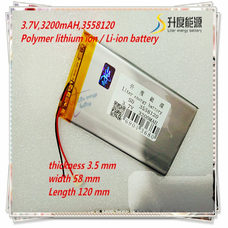 

Liter energy battery 3558120 3.7V 3200mah Lithium polymer Battery with Protection Board For PDA Tablet PCs Digital Products