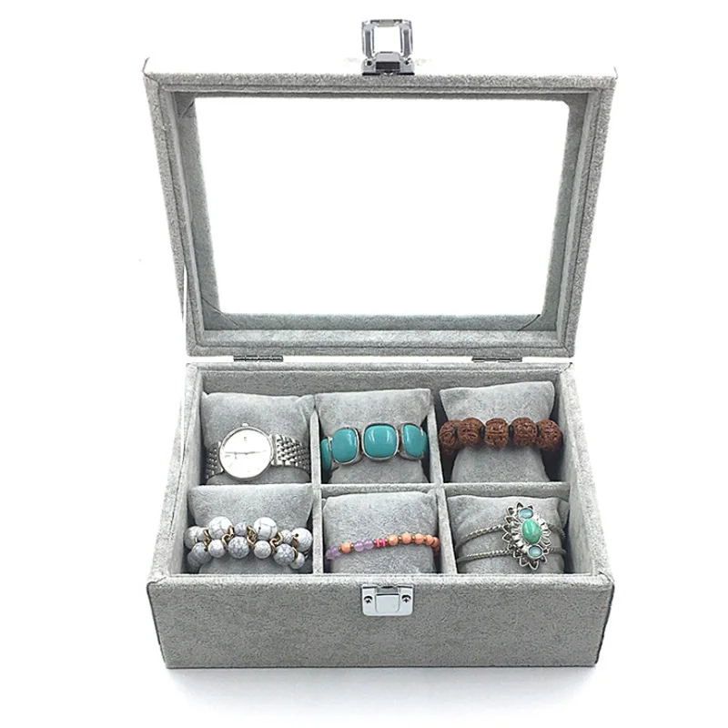 Brand New Ice gray Bracelet watch storage box display stand dust-proof glass transparent  Bangle box Jewelry Organizer Tray
