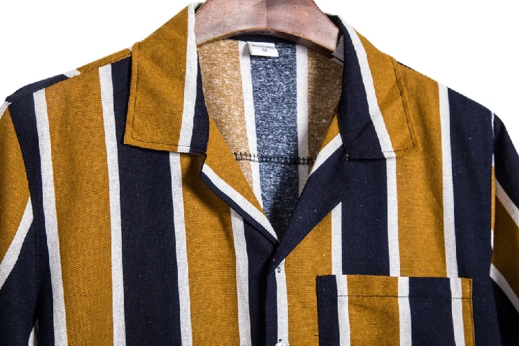 

M-3XL!2021 hot style all-match square collar loose cotton and linen vertical stripes short sleeves shirt.