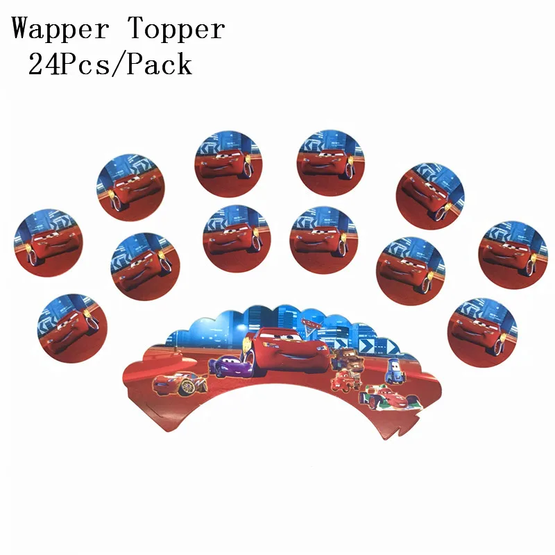 

24 pcs/pack Disney Cars Theme Birthday Party Cartoon Cupcake Wrappers And Toppers NO Stick Christmas Cake Decorations Supplies