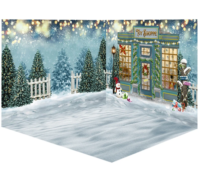 Фон и пол комбо набор фон для фотосъемки Веселый Рождество Зима Снег игрушка
