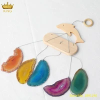 rainbow color natural agates onyx stone slab slice beads wind chimes friendship jewelry for hoom window hanging ornament jewelry