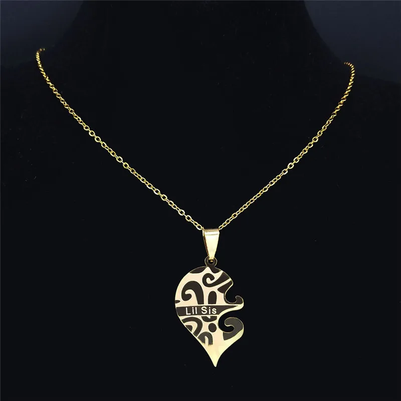 2PCS Große Kleine Schwester Edelstahl Halsketten Frauen/Männer Gold Farbe Anhänger Schmuck acero inoxidable joyeria NXH1S01 – Detail 2