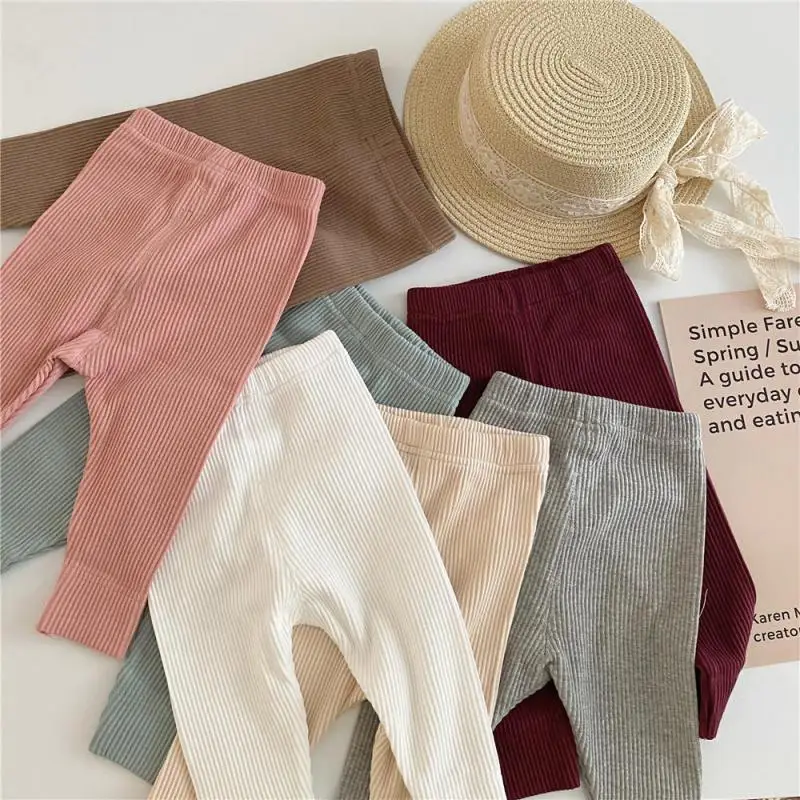 Mallas acanaladas de algod&oacute;n para beb&eacute;s y ni&ntilde;os, pantalones a rayas, informales, oto&ntilde;o-2