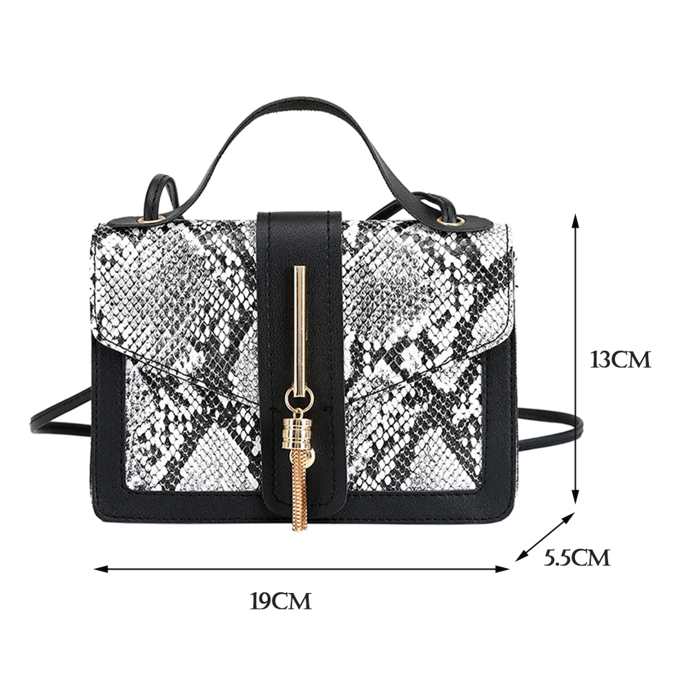 

Fashion Women PU Leather Snake Pattern Shoulder Bag Tassel Color Splicing Vintage Handbags Messenger Bag