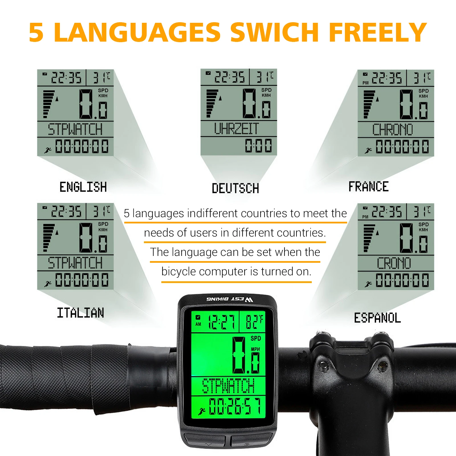 

1pcs Waterproof Bicycle Computer Wireless Bike Cycling Odometer Speedometer Digital LCD Rate Stopwatch Speed Counter Code