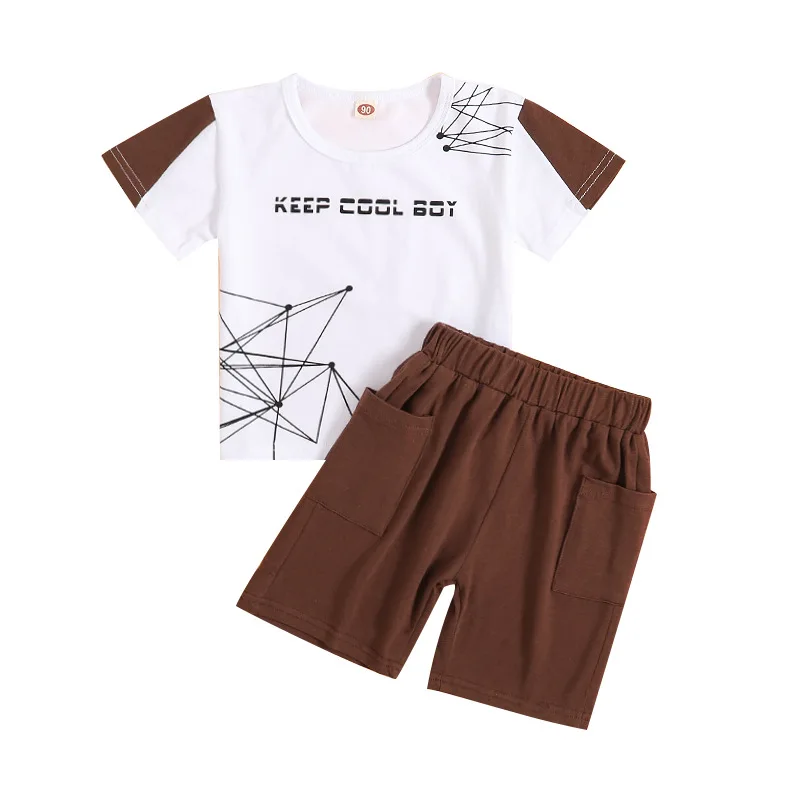 

Children, boys, girls and boys, solid color graphics, short sleeve jacket and shorts set, two-piece suit