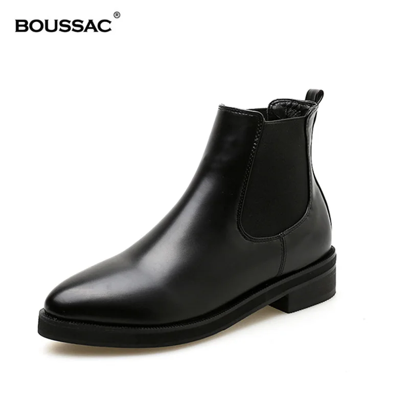 Boussac/ботинки «Челси» с острым носком на плоской подошве; Женские однотонные Черные ботильоны без застежки на плоской подошве; женские ботинки; botas mujer SWE0598