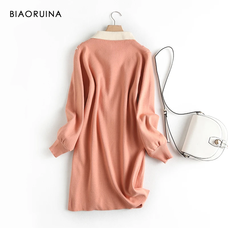 BIAORUINA женское Милое трикотажное платье 4 цвета Vestidos с оборками бантом бисером