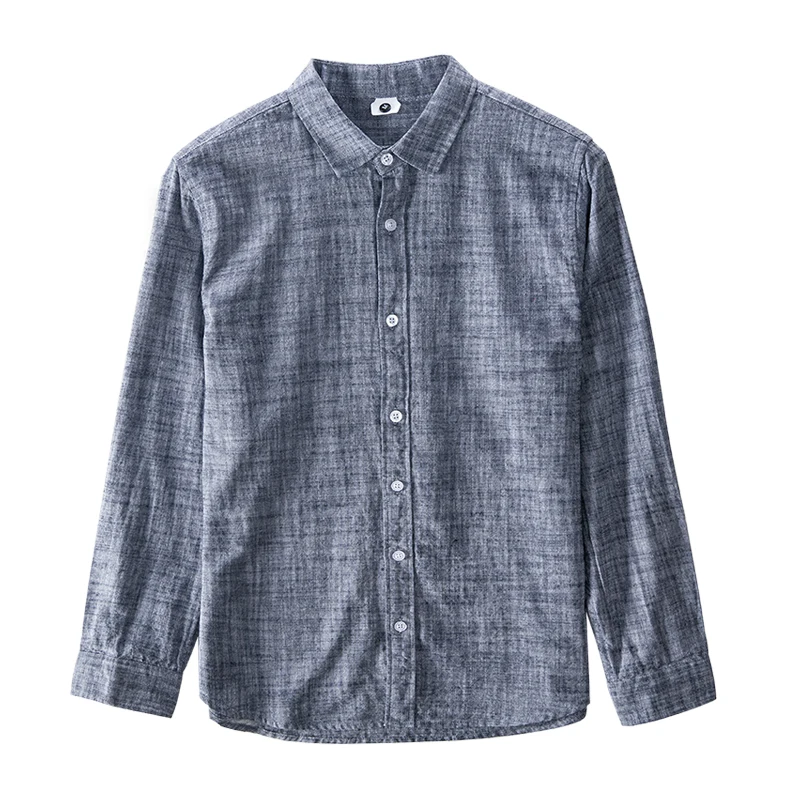 

Long Sleeve Button Up Shirts for Men Solid Color Turn-down Collar Tops Male 100% Pure Cotton Casual Regular Vintage Clothing