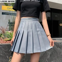 harajuku tennis short skirt women japan style uniform school kawaii high waist mini skirts pleated solid black white grey blue