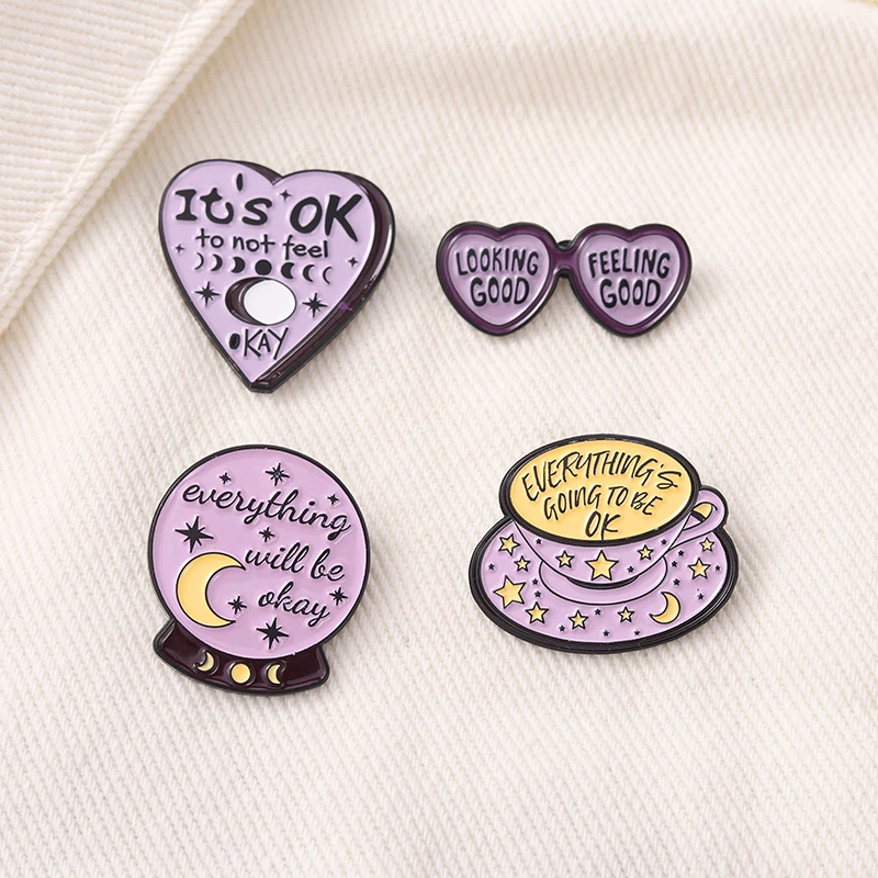 

Sunglass Coffee Enamel Pin Everything will be OK Crystal Ball Brooches Lapel Pins Badge Bag Jewelry Gift Kids Friends Wholesale