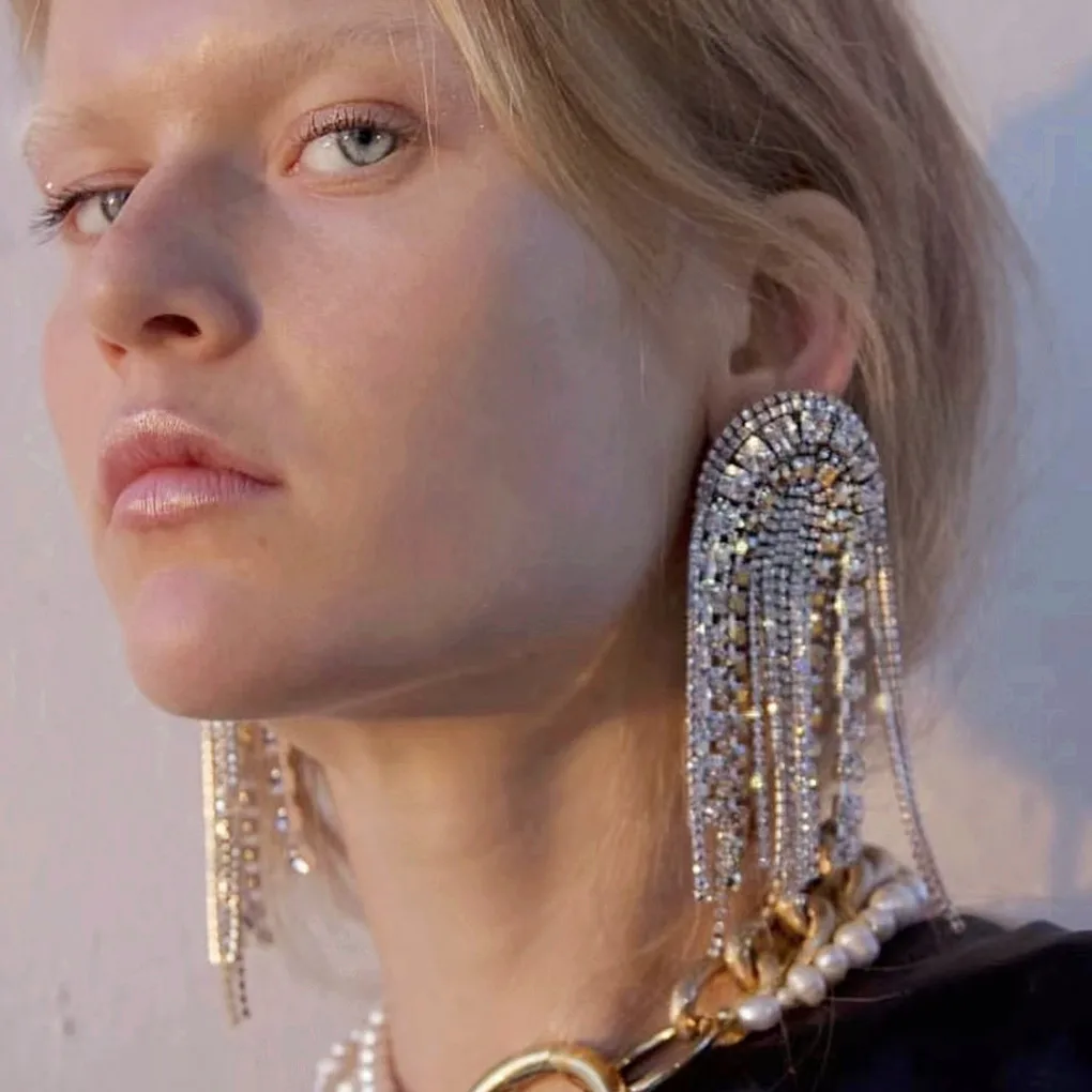 Роскошные блестящие Висячие серьги Стразы с кисточками ювелирные изделия для