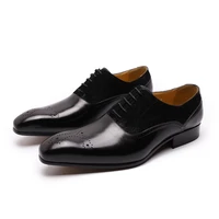 mens bullock carved business casual leather shoes patckwork pointed formal wedding party shoes black brown 39 46
