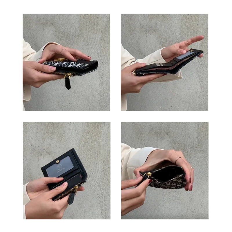 

Leather short wallet women European and American printing retro 2021 new fashion cowhide zipper buckle coin wallet