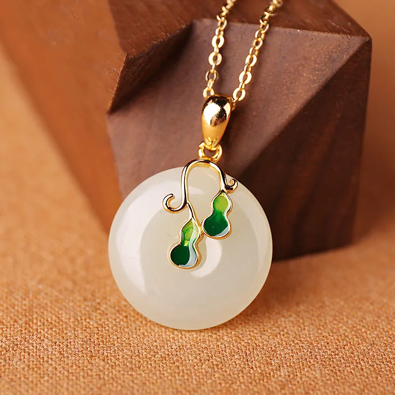 Натуральный нефритовый Женский Золотой инкрустированный нефрит и тианью белый