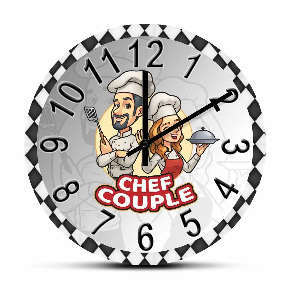 Бесшумные настенные часы Chef Couple для кухни столовой мужа жены повара