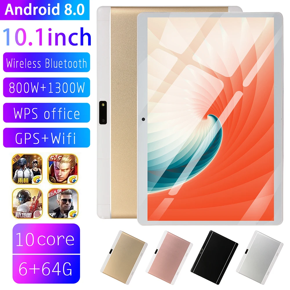 

2021 Newest 10.1 inch Tablet PC 6GB RAM 64GB ROM 4G LTE 13.0/8.0MP 1960X1080 Android 8.0 WiFi Bluetooth GPS 4G Call Tablet