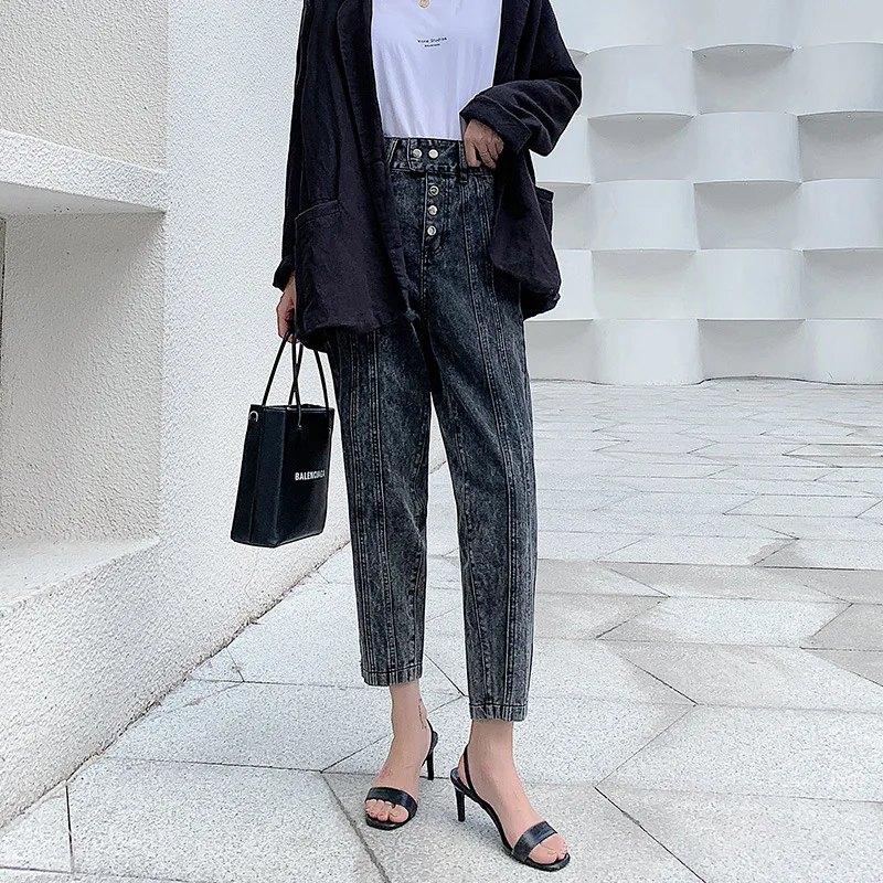 Джинсы с завышенной талией женские классические брюки перекрестными штанинами