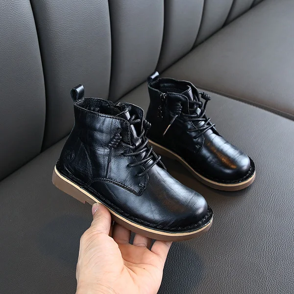 Черный CCTWINS Kids Shoes Autumn Fashion Girls Black Martin Boots Boys Real Leather Dress Shoes Children Retro Casual Boot MB021 - Цвет: Черный
