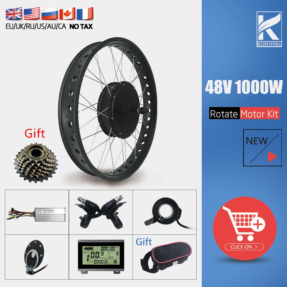 

Snow EBike Conversion Kit 48V 1000W Fat Tire Bike Kit 20''26'' 4.0 wide Rear Rotate Hub Motor Wheel Electric Bike Conversion kit