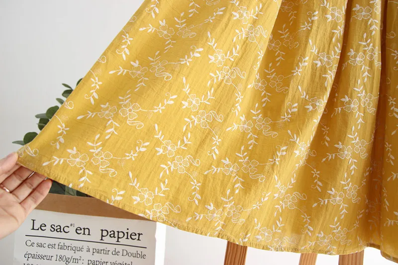 

ASHIOFU Female Pleated Skirt Custom-made Cotton Linen Floral Summer Half-length Skirt A-line 2021 New All-match Fashion Skirts