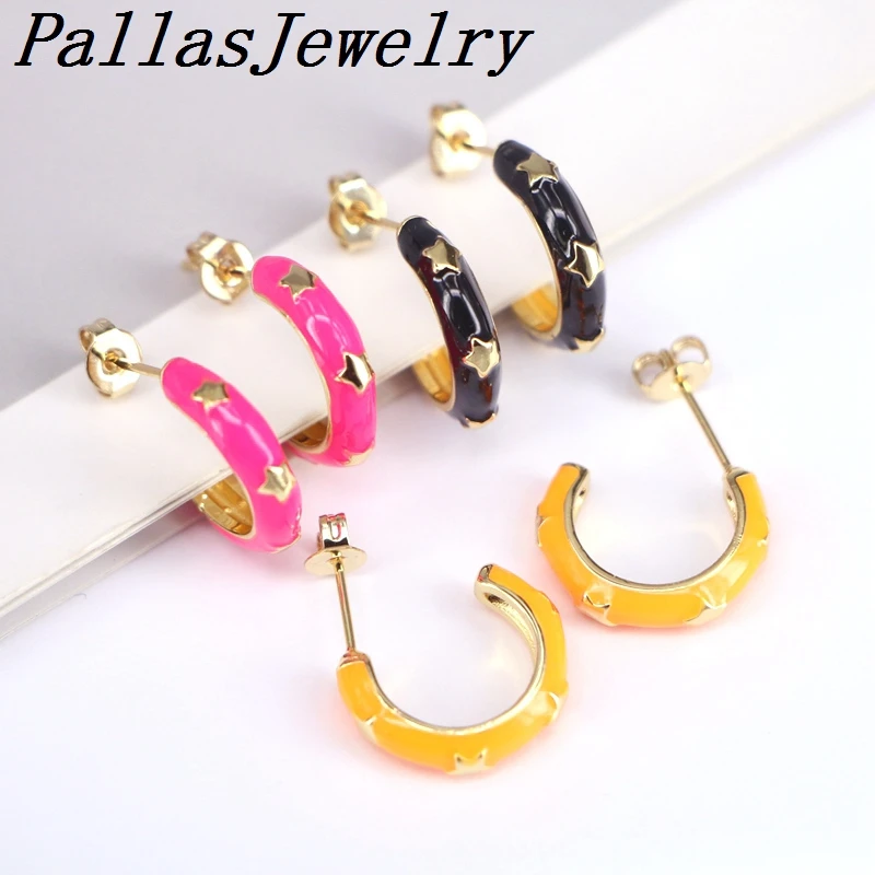 

6Pairs, Multicolor Enamel Fashion Jewelry For Women Girl Romantic Circle Enamel Stud Earrings Party Accessories Gifts